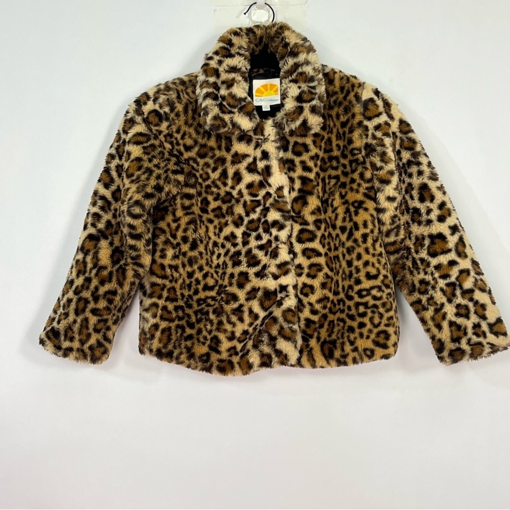 C&C California Girls Leopard Print Furry Button Up Coat Winter Jacket Sz 8